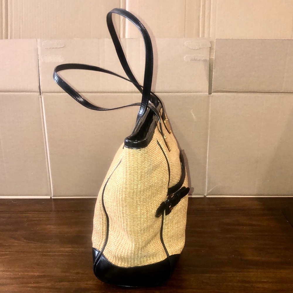RALPH LAUREN Top Zipper Closure Black Handle Wicker Shoulder Bag with Storage - Picture 7 of 17